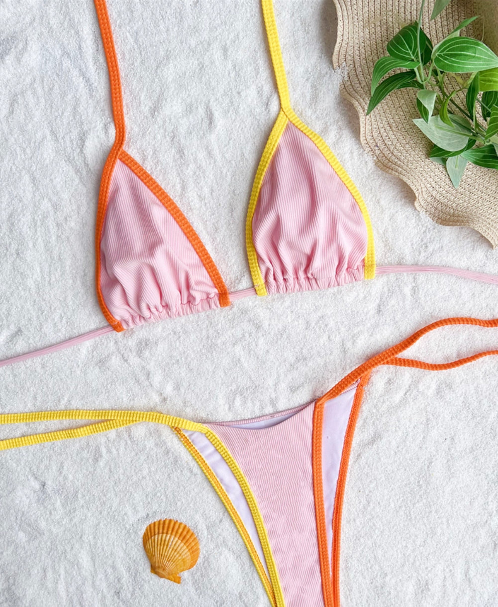 Women's One-Piece Swimsuit with Matching Laces – Boho Chic Style with Halter Strap and Colorful Details