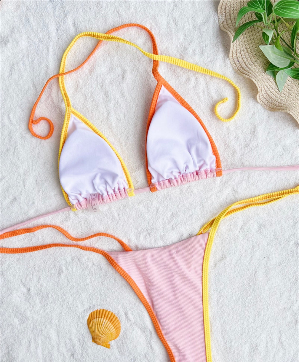 Women's One-Piece Swimsuit with Matching Laces – Boho Chic Style with Halter Strap and Colorful Details