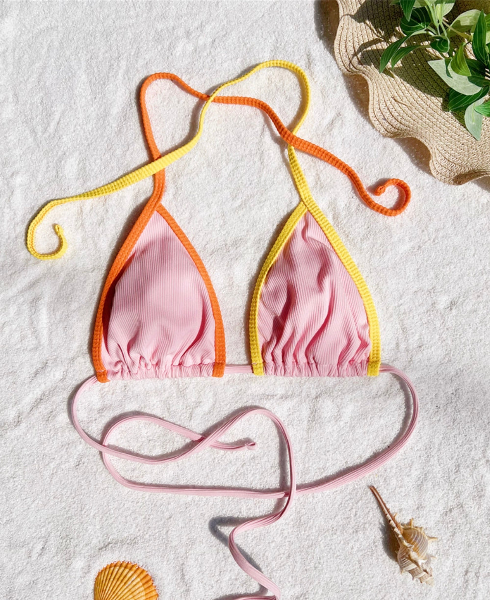 Women's One-Piece Swimsuit with Matching Laces – Boho Chic Style with Halter Strap and Colorful Details