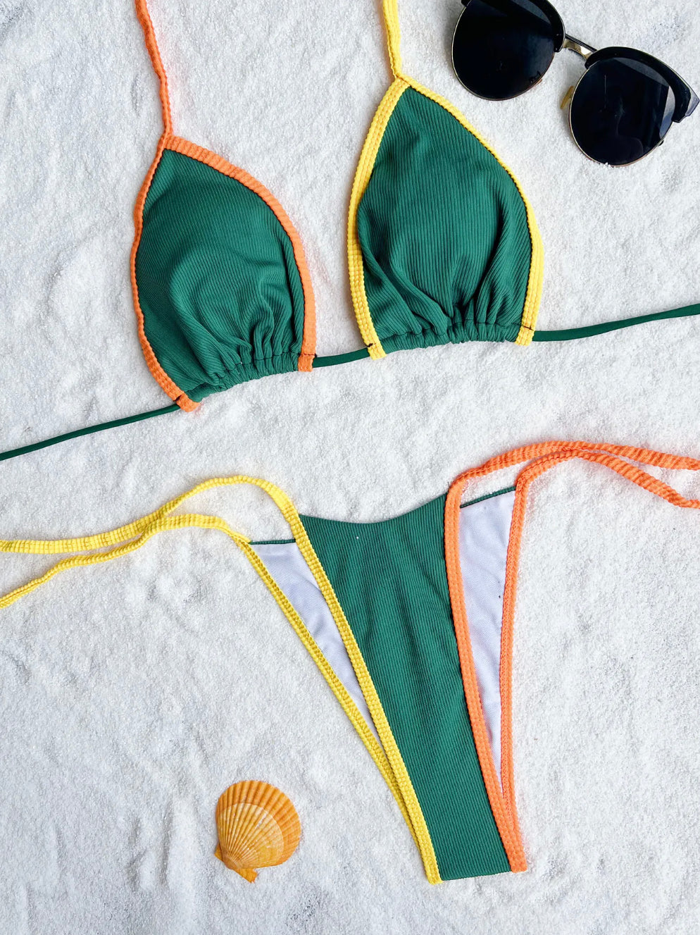 Women's One-Piece Swimsuit with Matching Laces – Boho Chic Style with Halter Strap and Colorful Details