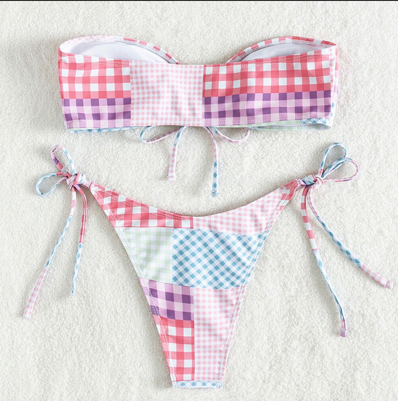 Bikini Femme Tube à Carreaux Boho Sans Bretelles – Maillot de Bain Confortable pour Été