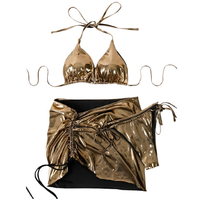 Women's Boho Chic Three-Piece Bikini with Customizable Fit – Elegant Swimsuit for Summer