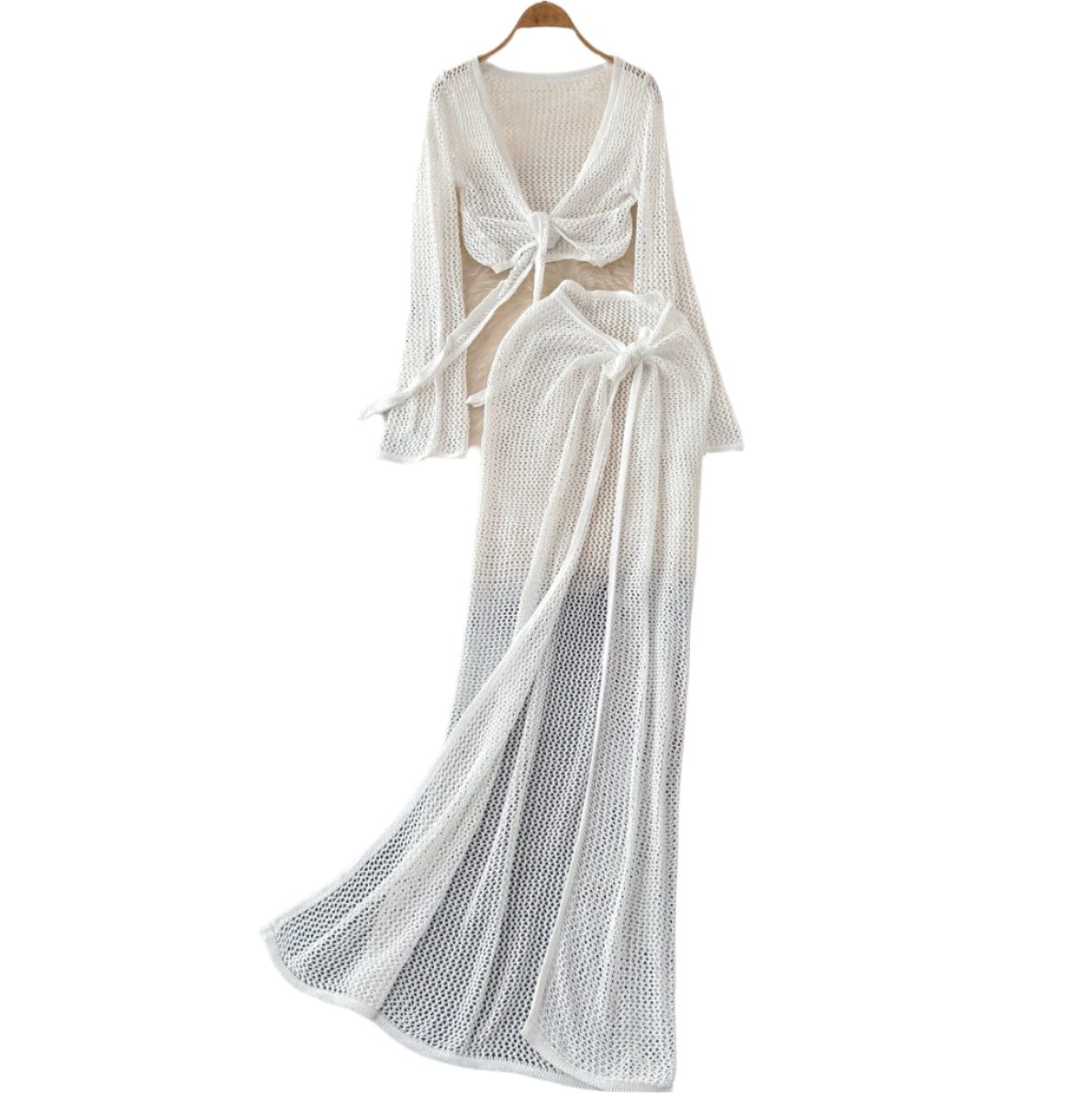 Elegant Two-Piece Women's Swimsuit in Blue with Slit Skirt – Lightweight and Comfortable Fabric, Ideal for the Beach