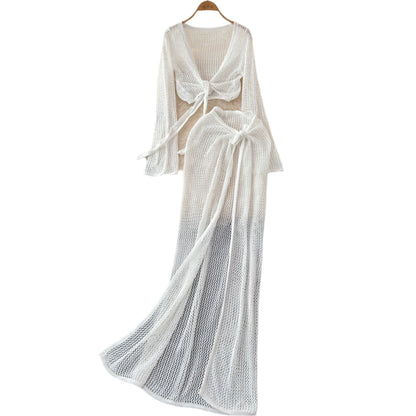 Elegant Two-Piece Women's Swimsuit in Blue with Slit Skirt – Lightweight and Comfortable Fabric, Ideal for the Beach