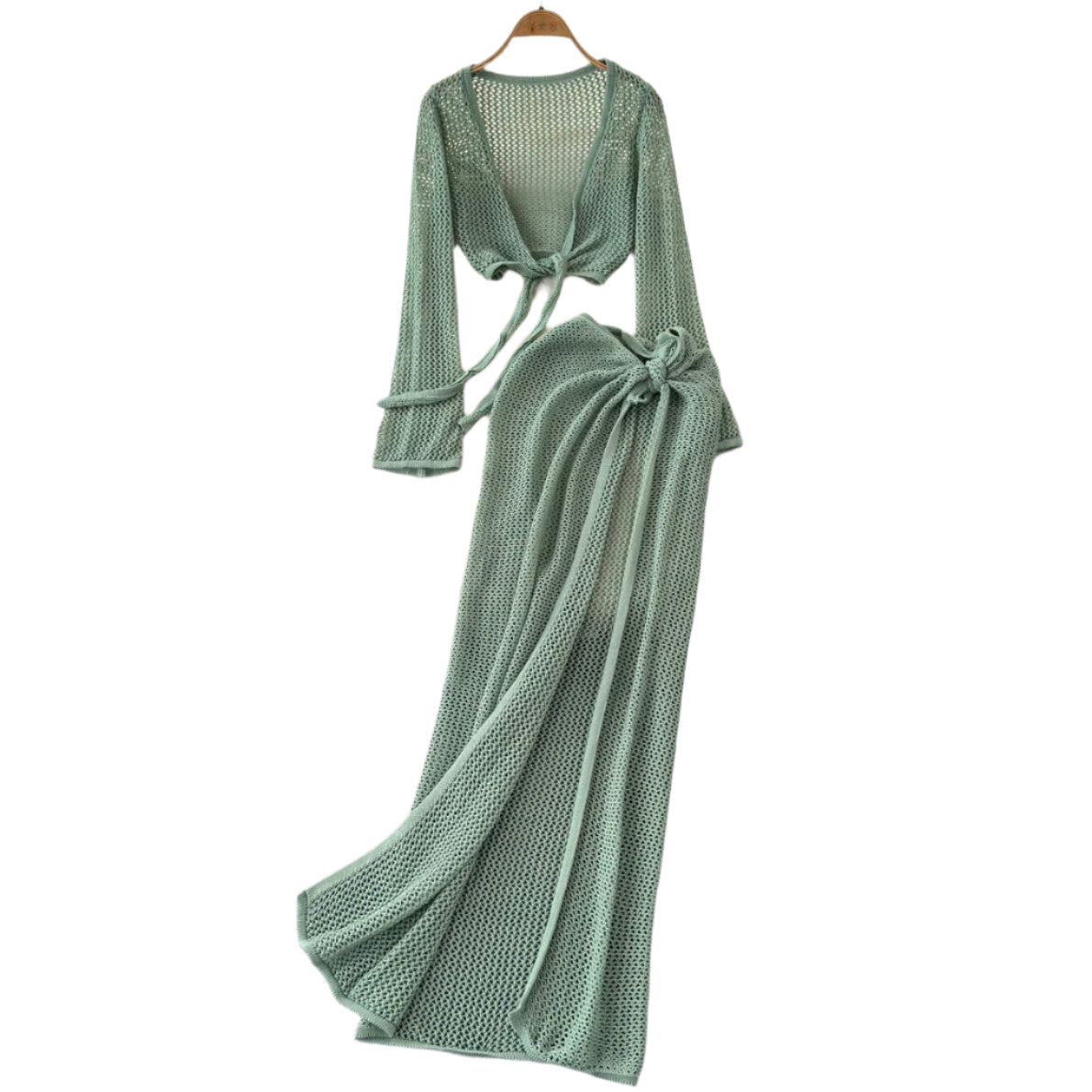 Elegant Two-Piece Women's Swimsuit in Blue with Slit Skirt – Lightweight and Comfortable Fabric, Ideal for the Beach