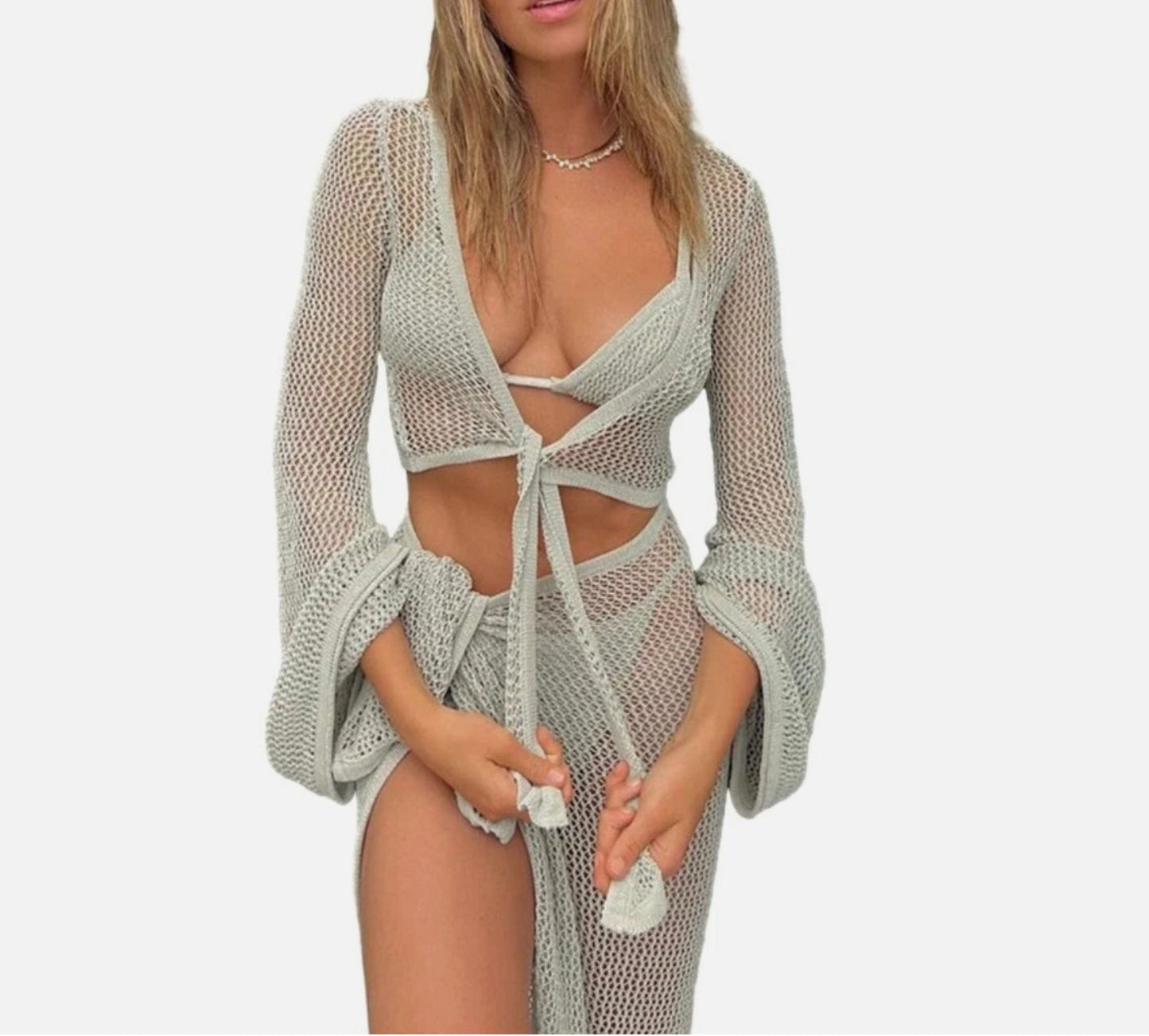 Elegant Two-Piece Women's Swimsuit in Blue with Slit Skirt – Lightweight and Comfortable Fabric, Ideal for the Beach