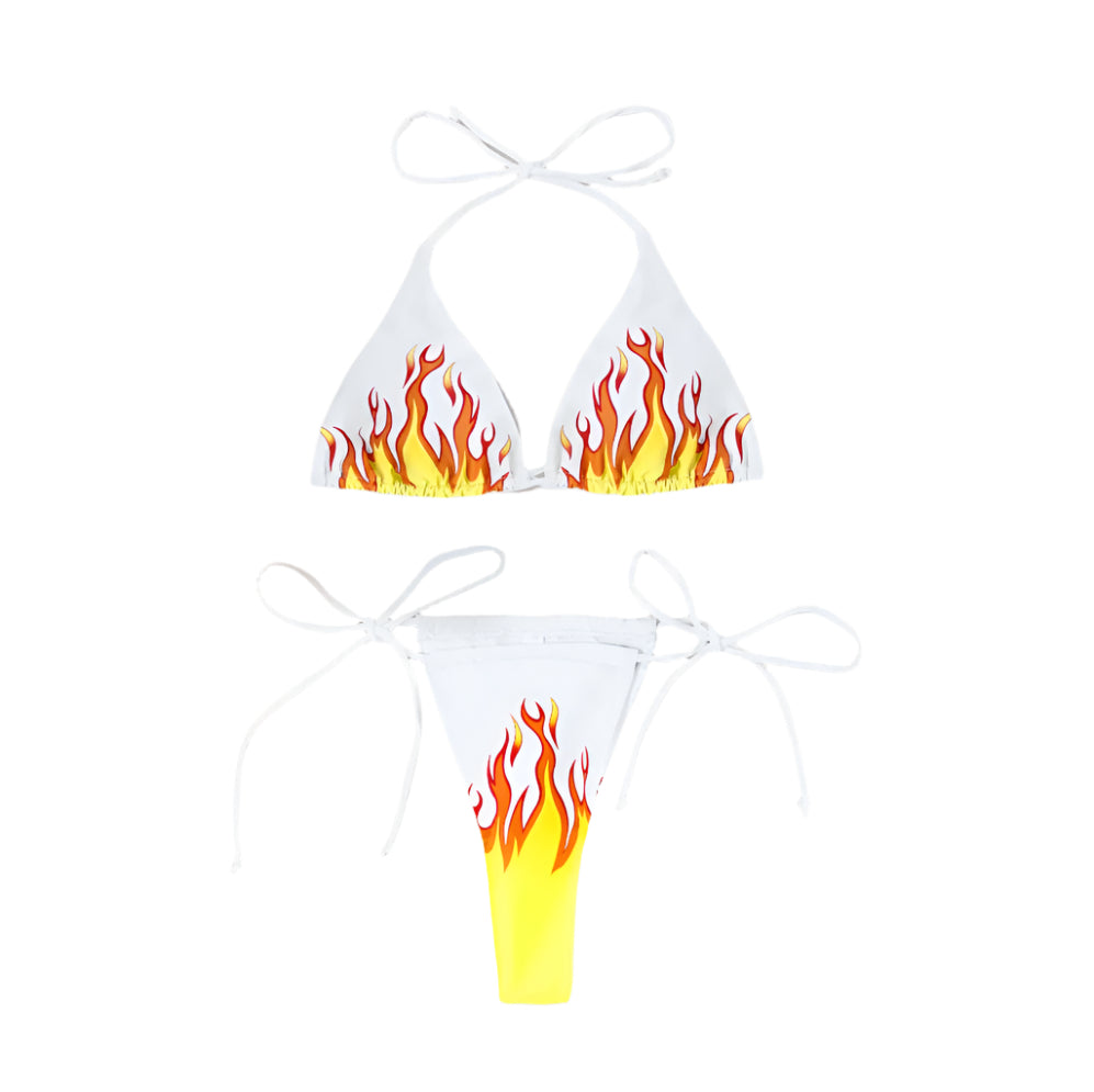 Bikini Boho Femme Imprimé Flamme – Maillot de Bain Deux Pièces Éclatant pour l'Été, Tissu Léger et Flatteur