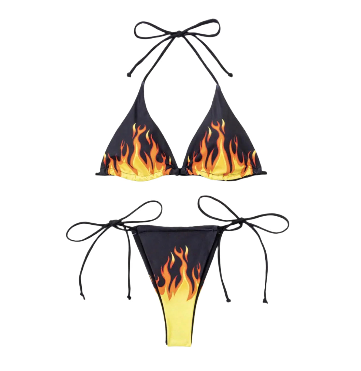 Bikini Boho Femme Imprimé Flamme – Maillot de Bain Deux Pièces Éclatant pour l'Été, Tissu Léger et Flatteur