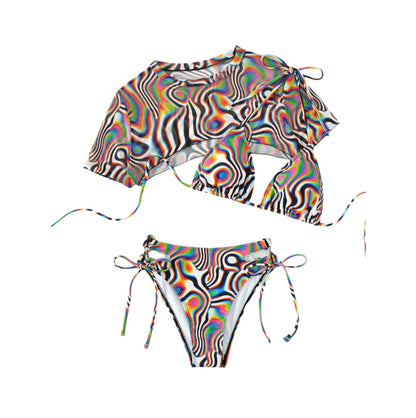 Women's 3-Piece Swimsuit Printed Swirl – Bohemian Chic Style, Summer Comfort, Breathable Fabric