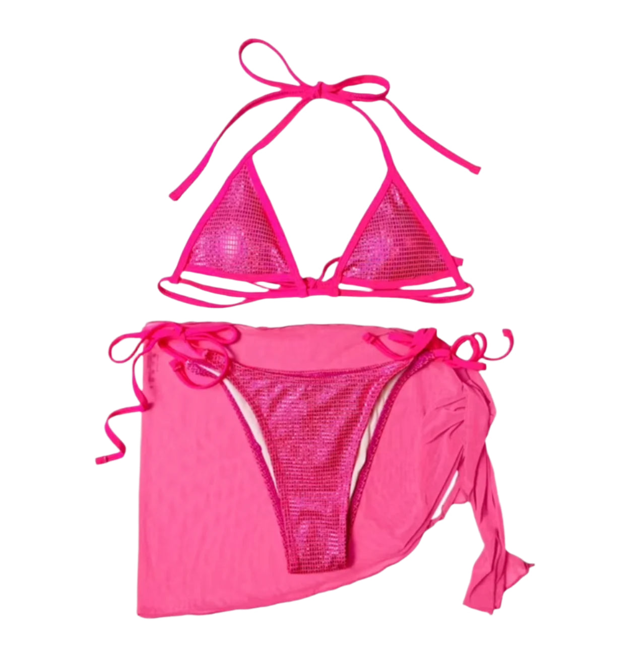 Women's Three-Piece Boho Bikini with Lace Details – Elegant Swimsuit for Beach and Pool