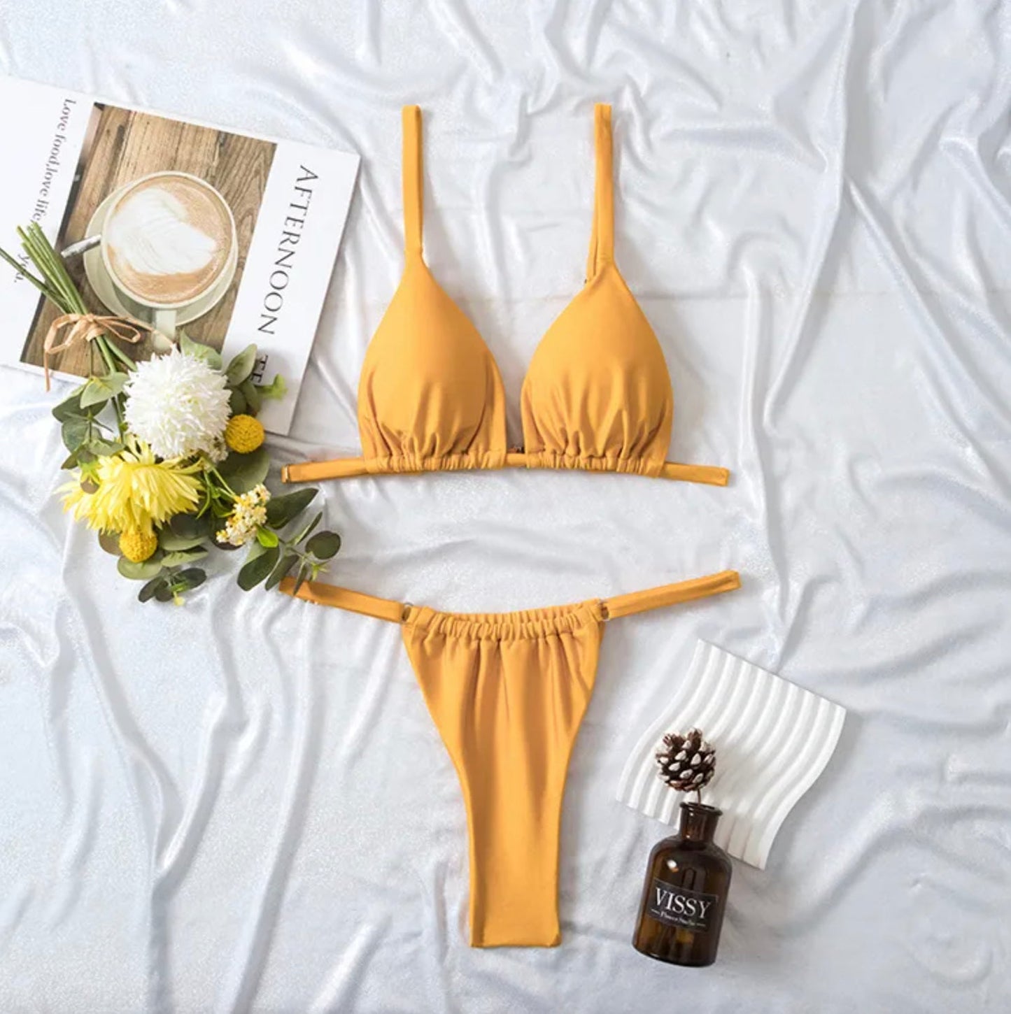 Women's High Waist Pleated Swimsuit in Double-Sided Fabric – Elegant Boho Style for Summer