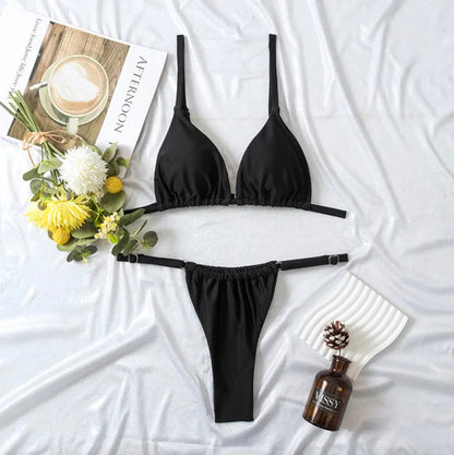 Women's High Waist Pleated Swimsuit in Double-Sided Fabric – Elegant Boho Style for Summer