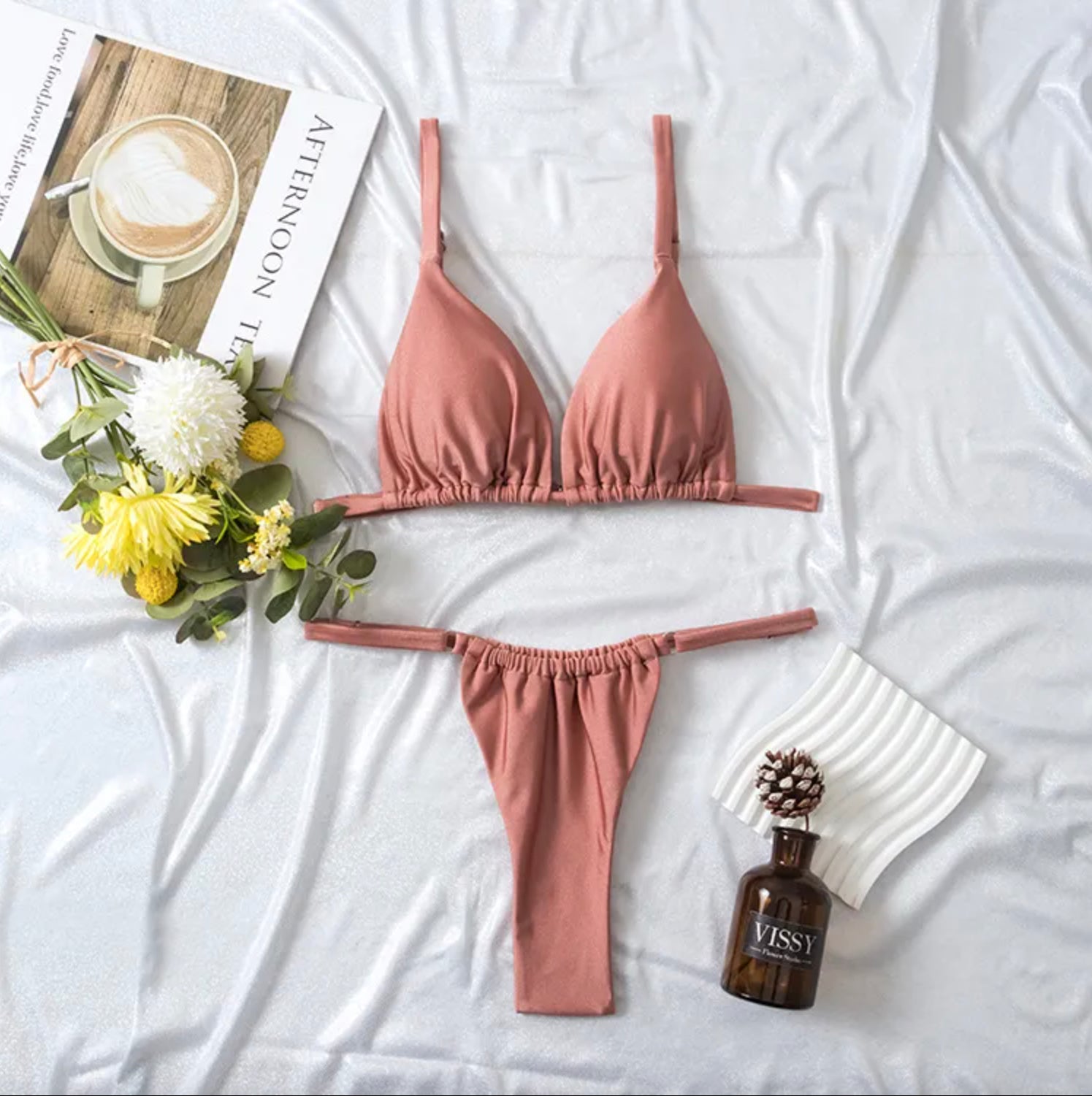 Maillot de Bain Femme Plissé Élevé Taille Haute en Tissu Double Face – Style Boho Élégant pour l'Été