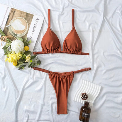 Women's High Waist Pleated Swimsuit in Double-Sided Fabric – Elegant Boho Style for Summer