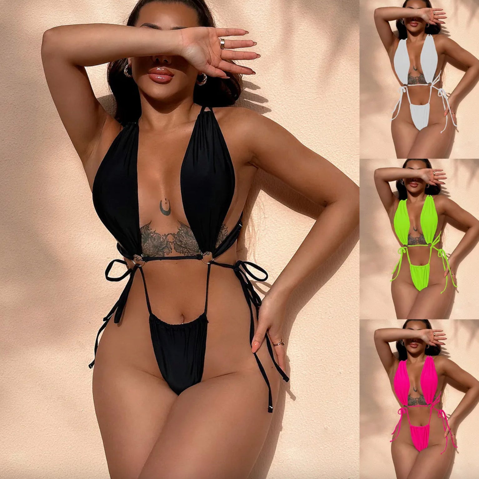 Maillot de Bain Femme 1 Pièce à Anneau – Style Boho avec Découpe et Dos Croisé, Confort Optimal pour la Plage et la Piscine
