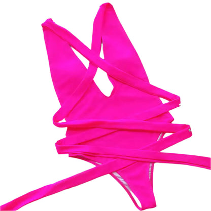 Women's One-Piece Swimsuit with Deep Lace-Up – Boho Chic Style, Plunging Neckline, Wrap Design