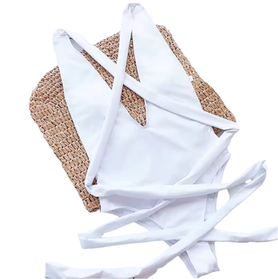 Women's One-Piece Swimsuit with Deep Lace-Up – Boho Chic Style, Plunging Neckline, Wrap Design