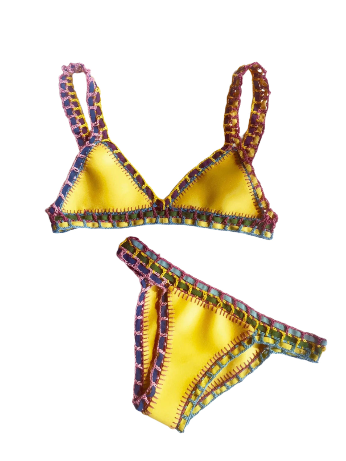 Ensemble de Maillot de Bain Femme en Bikini Triché à la Main – Style Boho Chic, Imprimé Unique en Polyester Premium