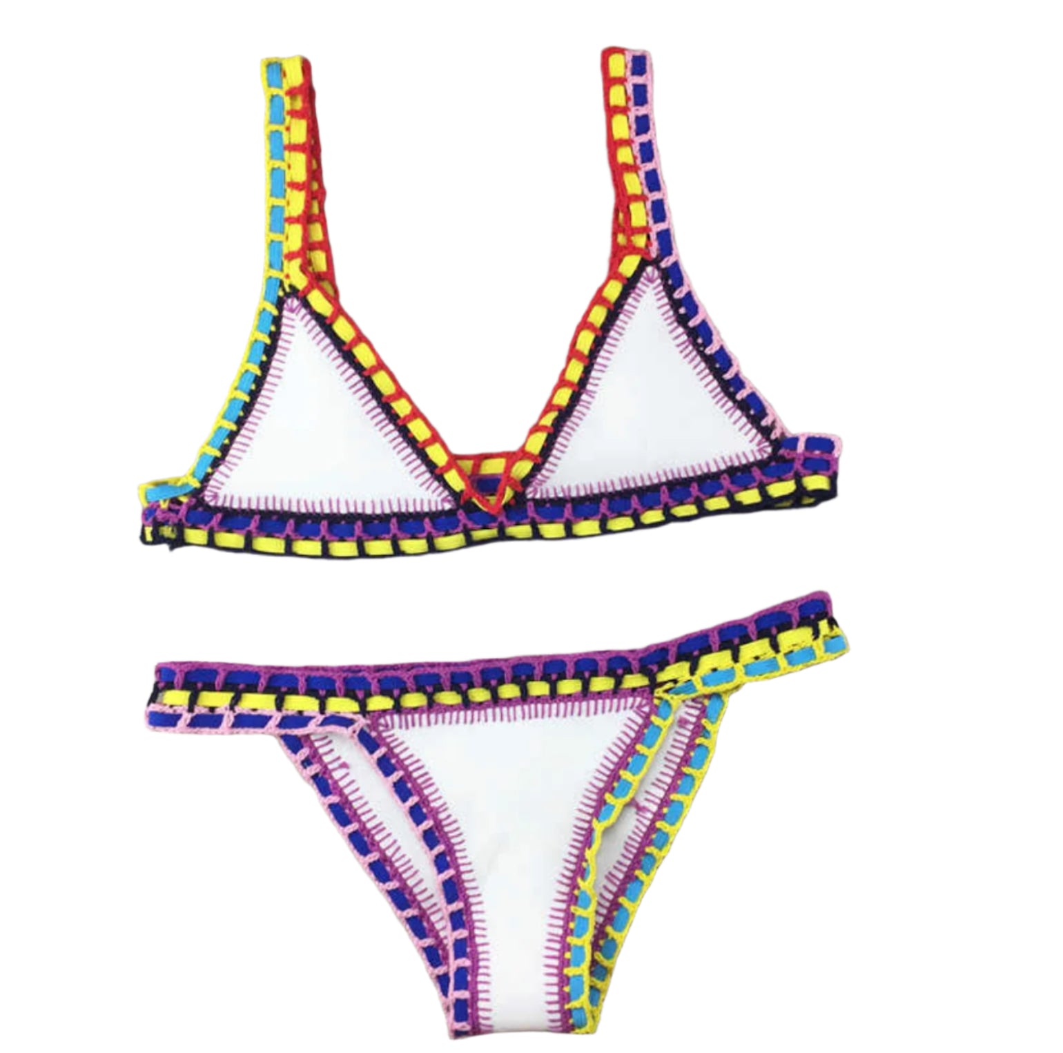 Ensemble de Maillot de Bain Femme en Bikini Triché à la Main – Style Boho Chic, Imprimé Unique en Polyester Premium