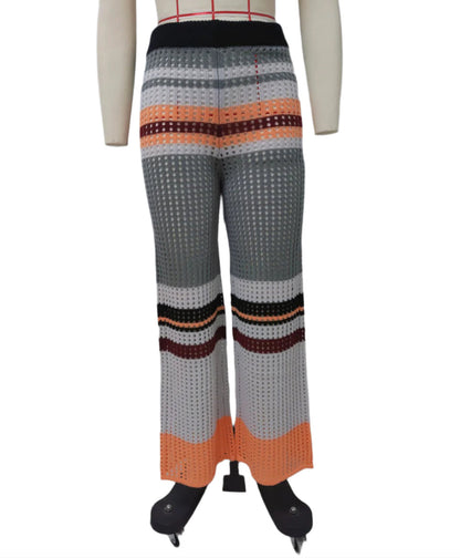 Women's Flare Knit Bohemian Pants – High Waist, Optimal Comfort, Colorful Striped Pattern