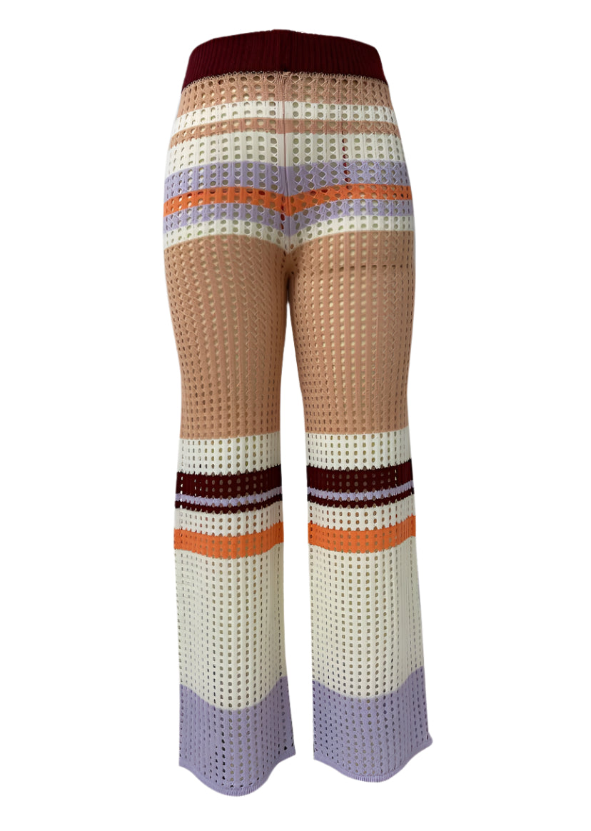 Pantalon Femme Flare en Tricot Bohème – Taille Haute, Confort Optimal, Motif Rayé Coloré