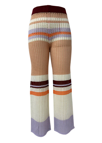 Women's Flare Knit Bohemian Pants – High Waist, Optimal Comfort, Colorful Striped Pattern