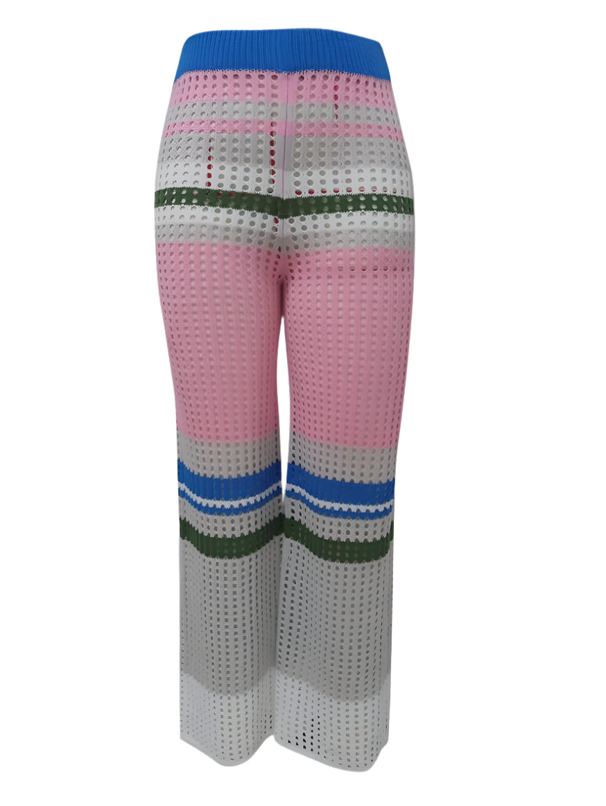 Pantalon Femme Flare en Tricot Bohème – Taille Haute, Confort Optimal, Motif Rayé Coloré