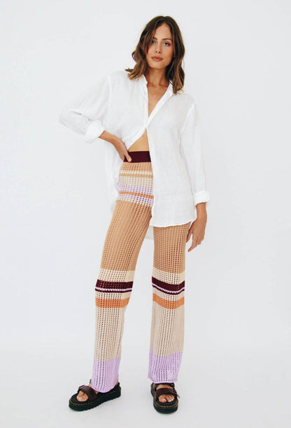 Women's Flare Knit Bohemian Pants – High Waist, Optimal Comfort, Colorful Striped Pattern