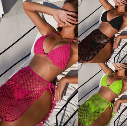 Boho Chic Cutout Mesh Bikini Set – Comfortable and Elegant Women's Swimsuit for Summer