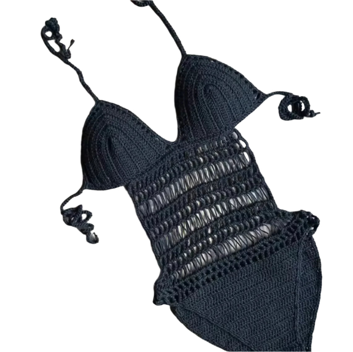 Maillot de Bain Femme Tissé à la Main – Décolleté Licou Boho Chic en Coton, Confortable et Élégant