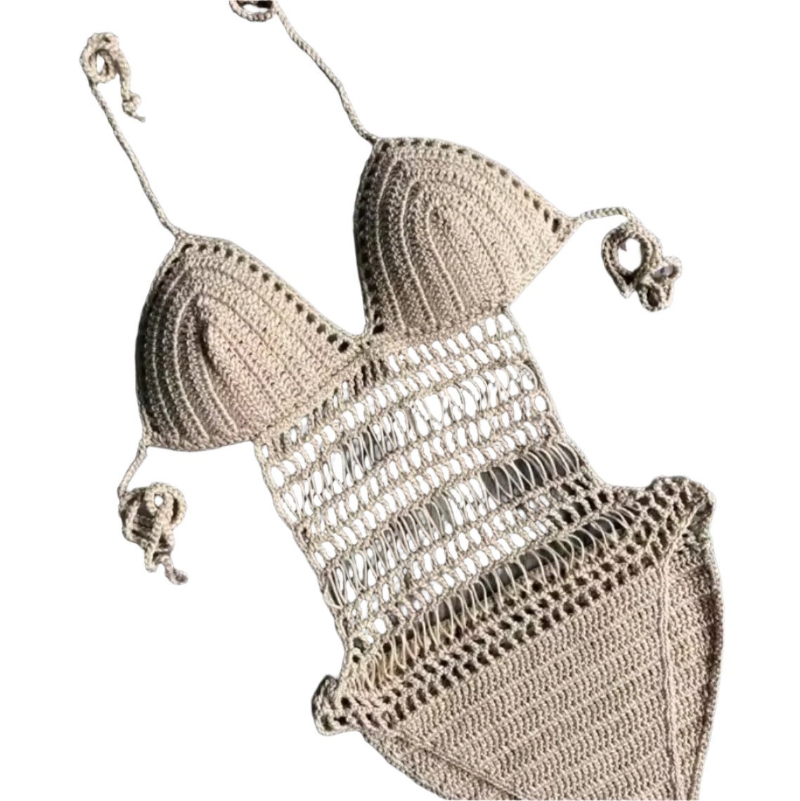 Maillot de Bain Femme Tissé à la Main – Décolleté Licou Boho Chic en Coton, Confortable et Élégant