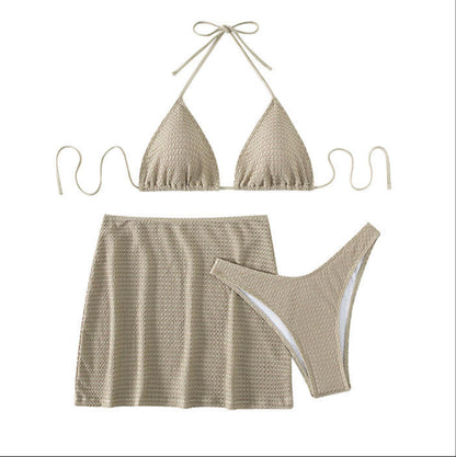 Elegant Women's Three-Piece Swimsuit Set – Bikini Top and Plus Size Cover-Up, Summer Style