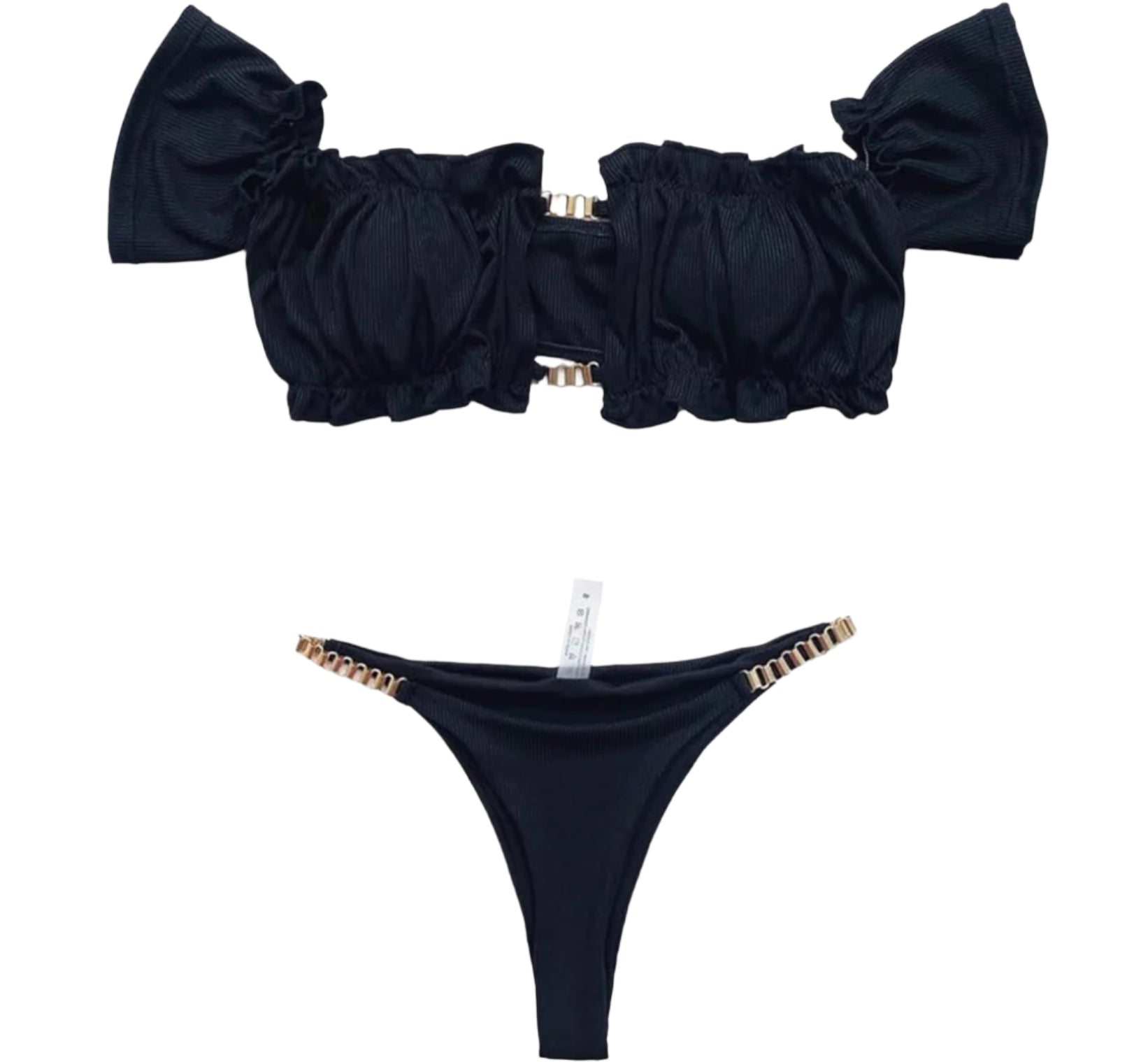Bikini Femme à Épaules Dénudées avec Détails Creux et Accents à Volants – Maillot de Bain Élégant pour l'Été