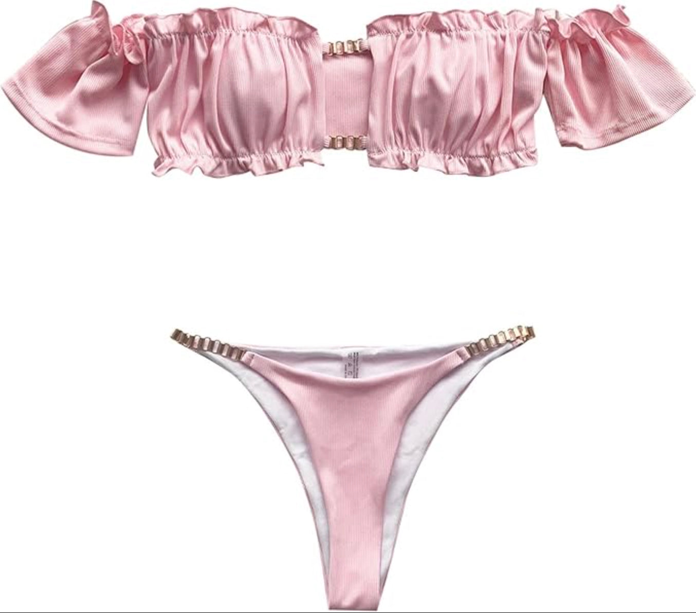 Bikini Femme à Épaules Dénudées avec Détails Creux et Accents à Volants – Maillot de Bain Élégant pour l'Été