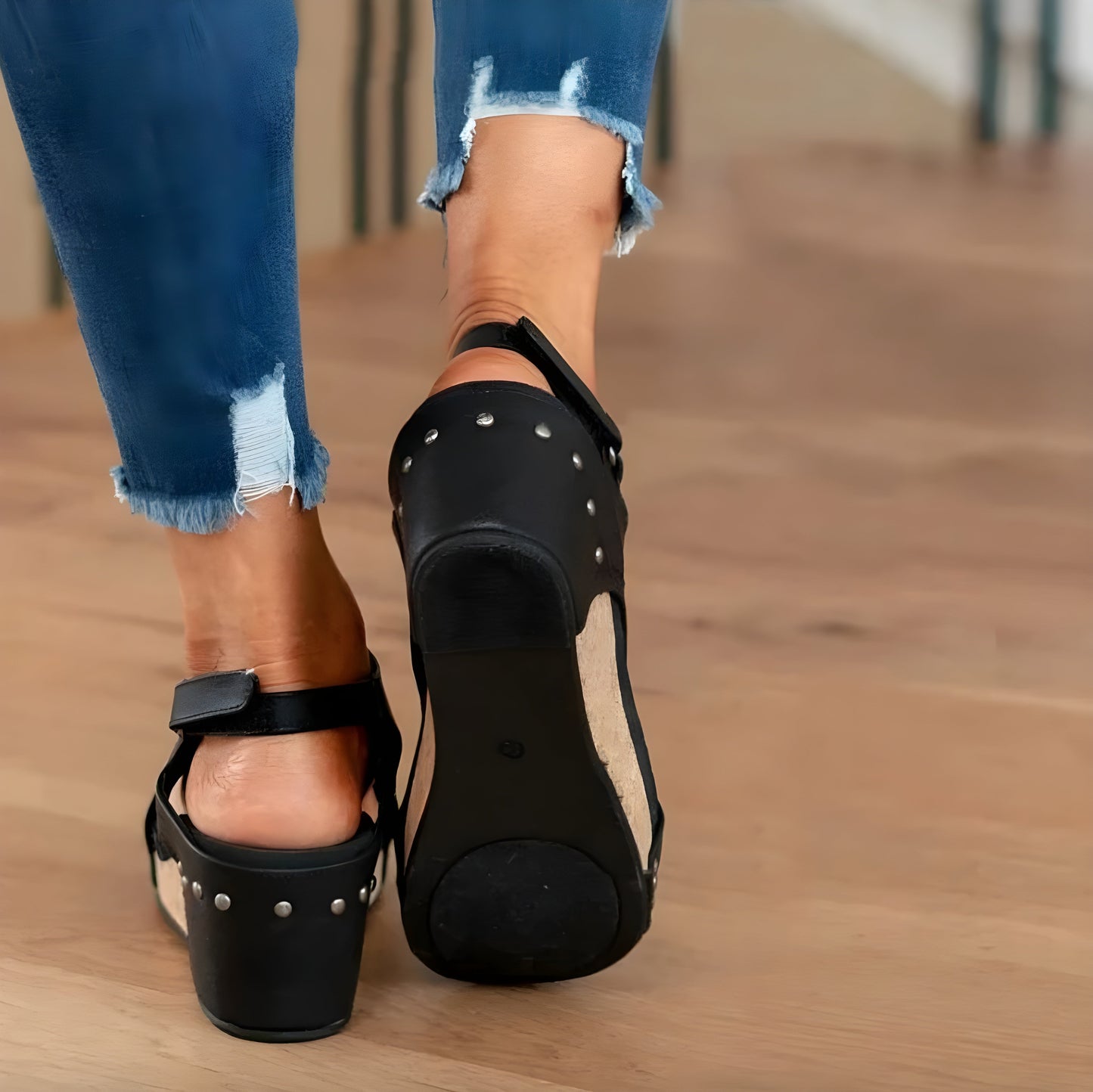 Women's Beige Wedge Sandals Size 38 Synthetic Leather