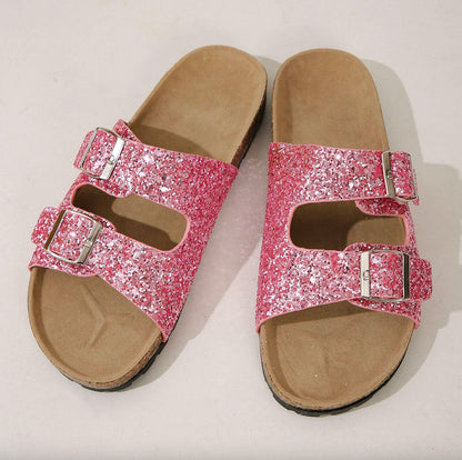 Women's Silver Glitter Sandals Size 38 Synthetic