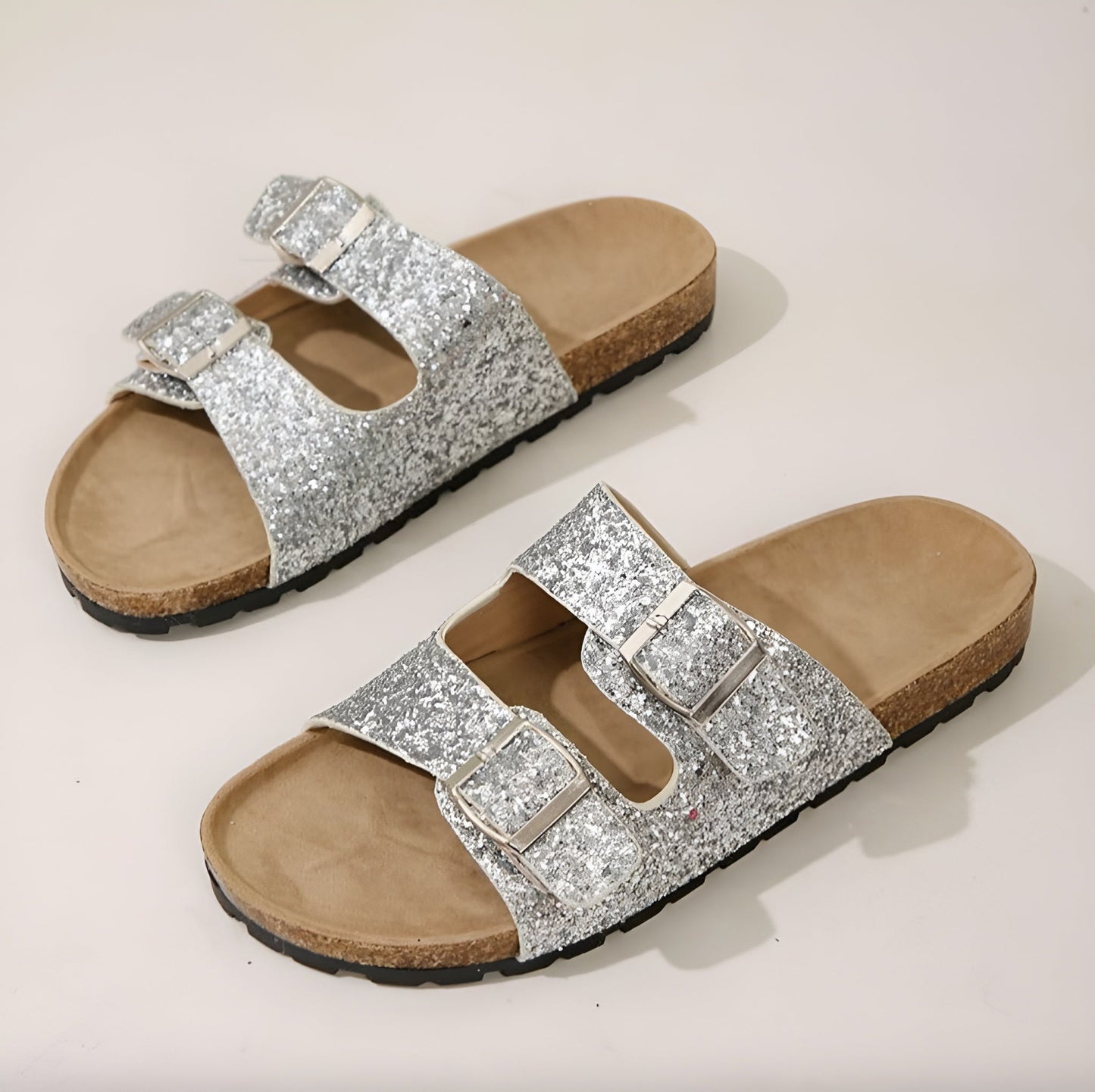 Women's Silver Glitter Sandals Size 38 Synthetic