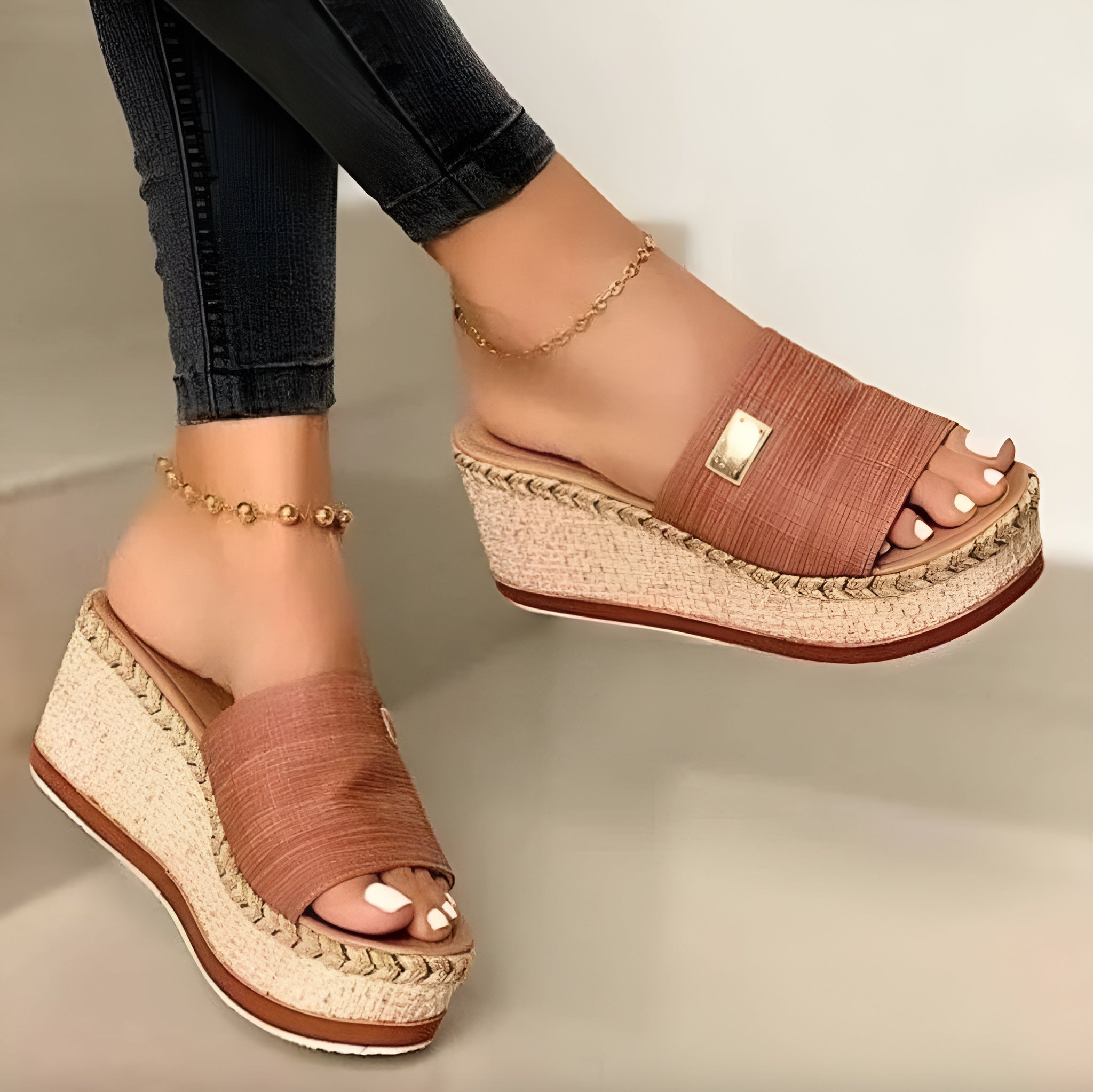 Sandales Femme Compensées Beige Taille 38 Synthétique