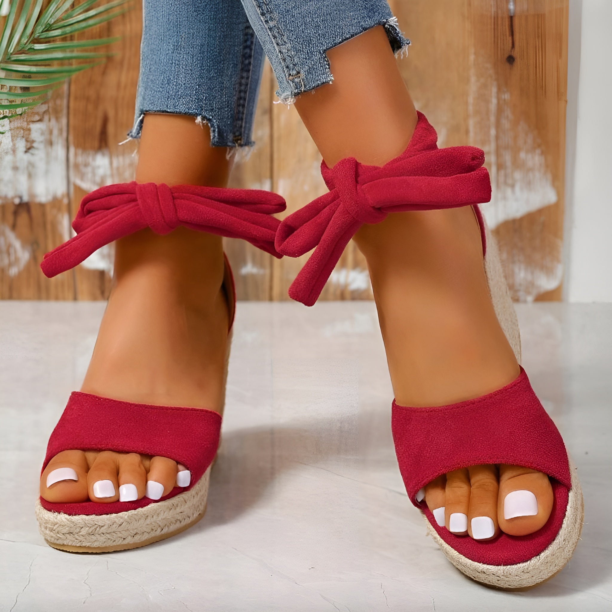 Sandales Compensées Femme Beige Taille 38 Daim à Talon en Corde Tressée