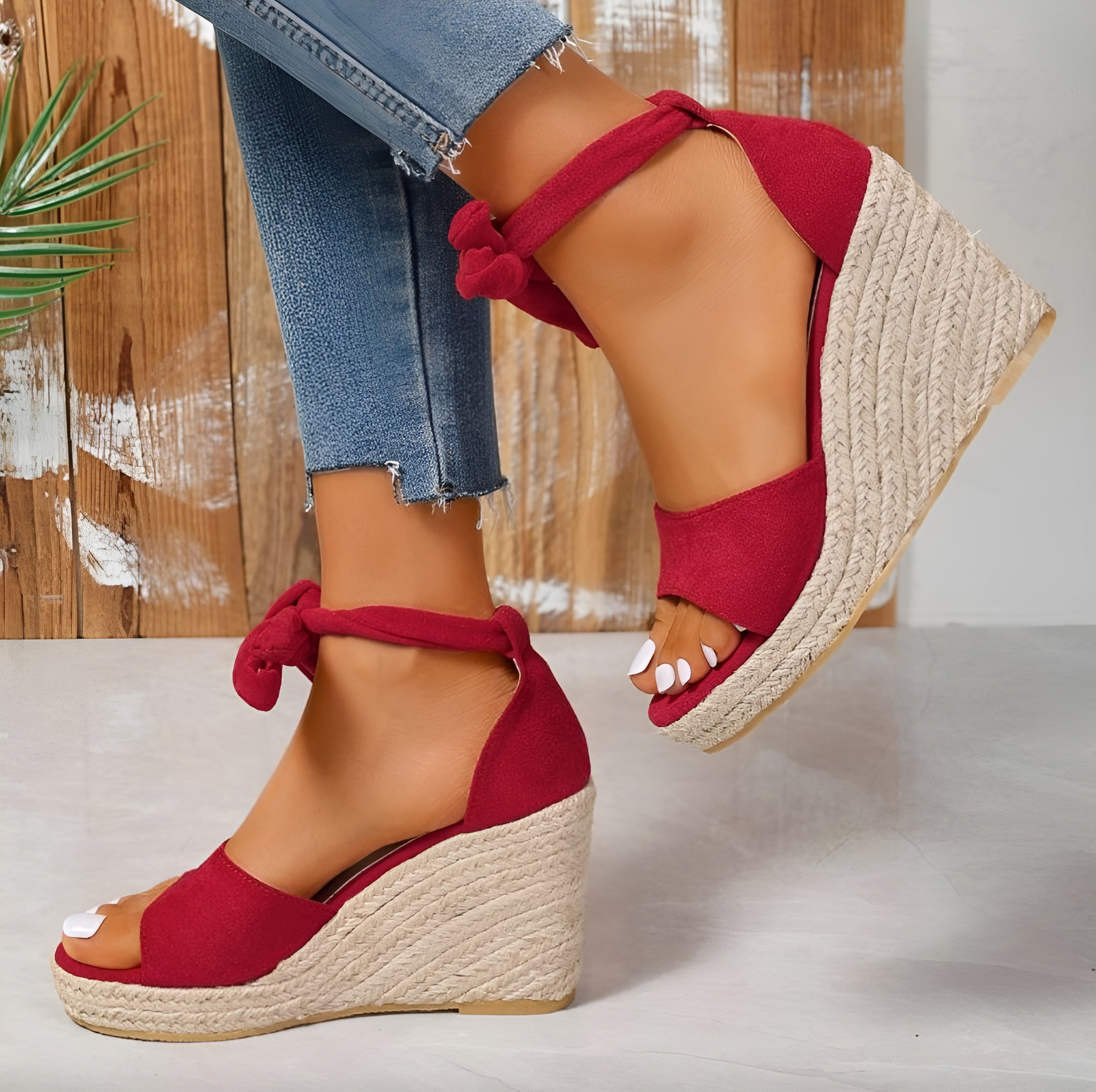 Sandales Compensées Femme Beige Taille 38 Daim à Talon en Corde Tressée