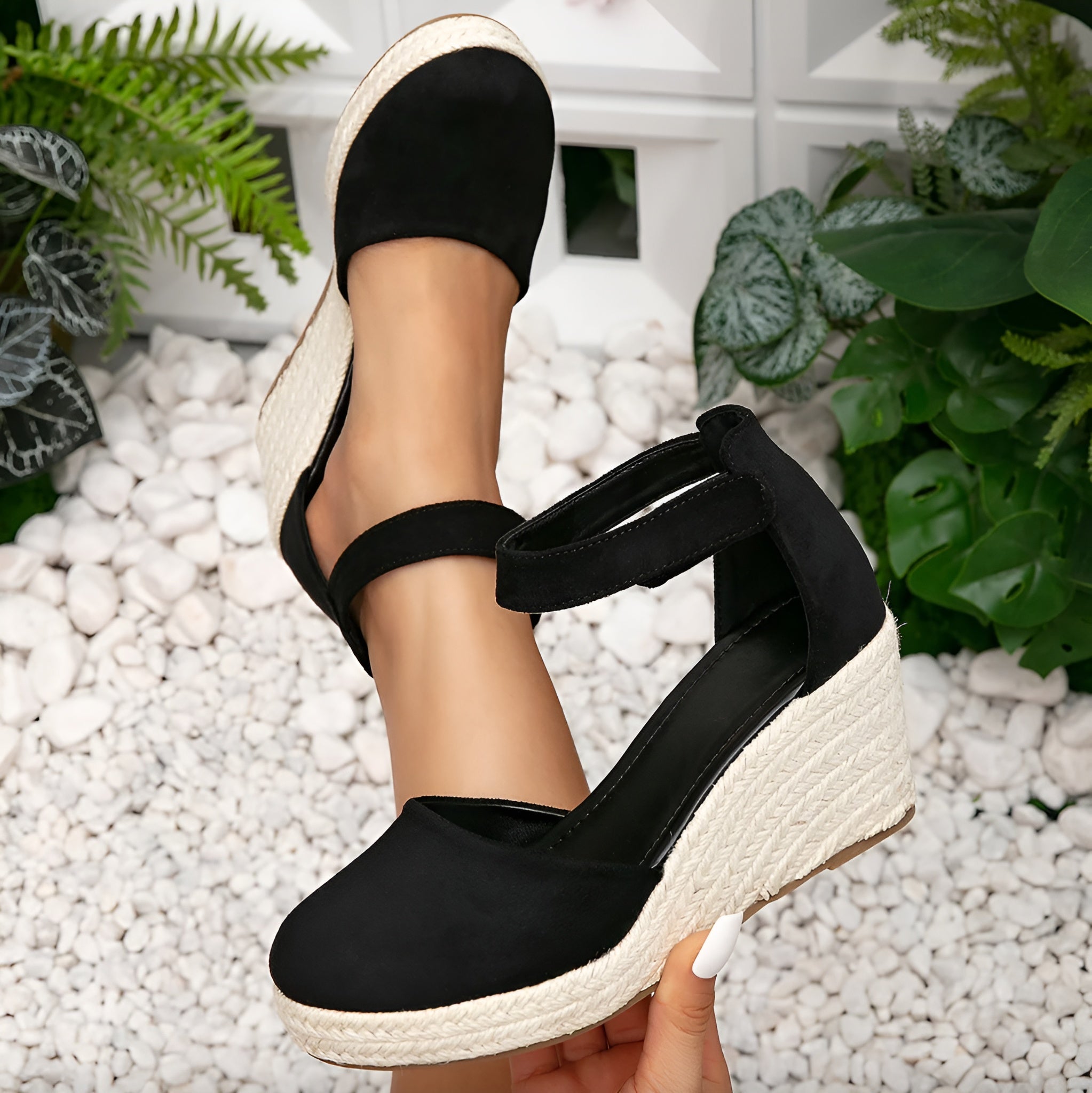 Sandales Compensées Femme Beige Taille 38 Daim Tressé