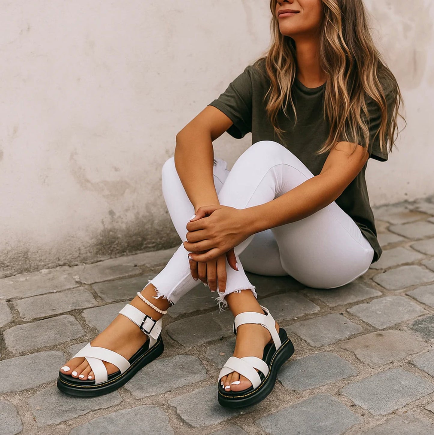 Women's Black Sandals Size 38 Synthetic Leather Thick Comfortable Sole