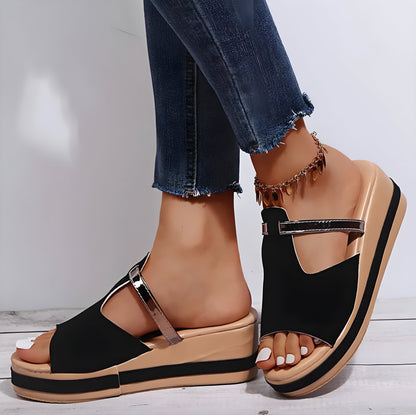 Women's Beige Wedge Sandals Size 38 Synthetic Leather