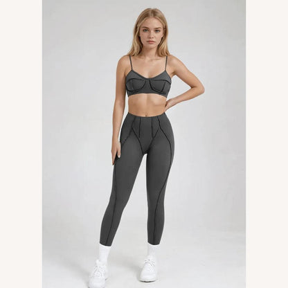 Trendy Women's Sports Set with Structured Sports Bra and High-Waisted Leggings - Comfort and Style