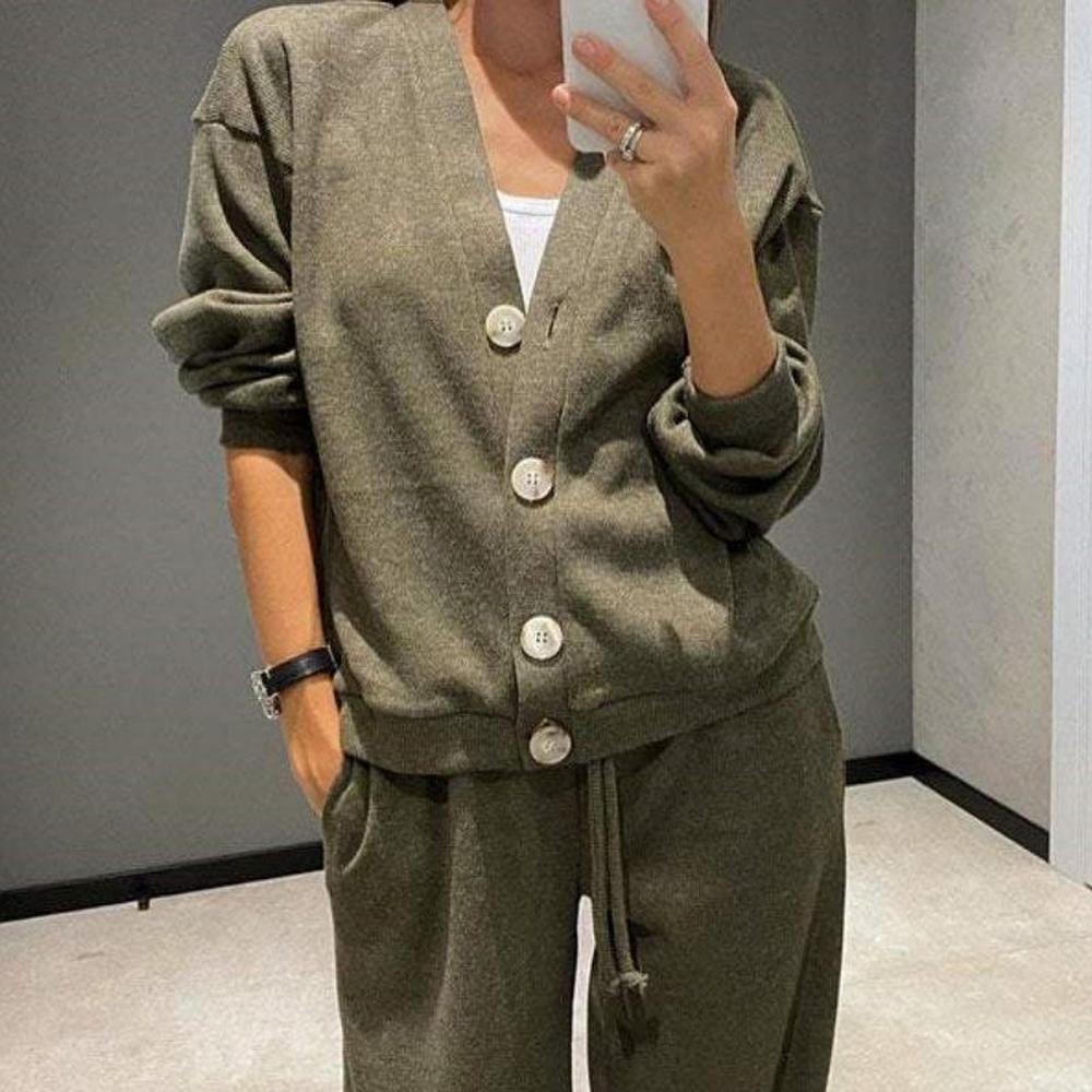 Women's Soft Knit Loungewear Set – Loose Cardigan and Comfortable Pants Size S to XL