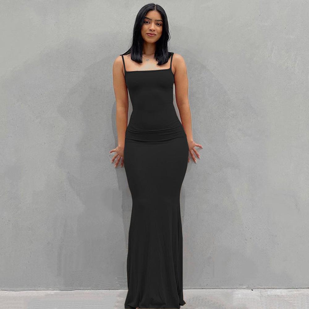 Robe Longue Femme Noire Été – Robe Maxi Bodycon Élégante en Tissu Léger pour Un Look Sophistiqué
