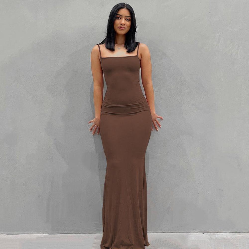 Robe Longue Femme Noire Été – Robe Maxi Bodycon Élégante en Tissu Léger pour Un Look Sophistiqué