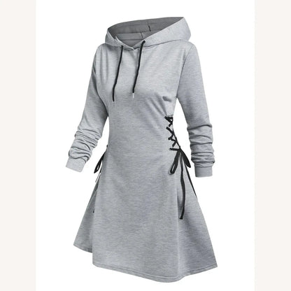 Casual Hooded Dress with Waist Lace-Up – Chic Casual Outfit for Women in Polyester