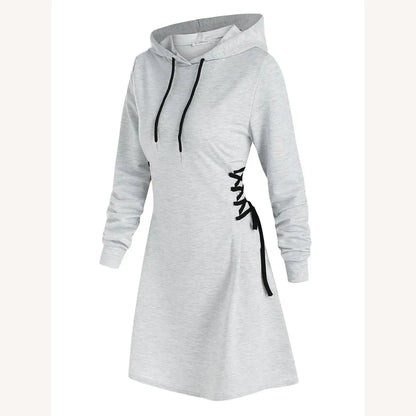 Casual Hooded Dress with Waist Lace-Up – Chic Casual Outfit for Women in Polyester