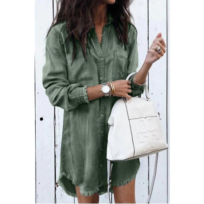 Elegant and Fitted Long Denim Dress for Women with Neat Details – Modern Style and Optimal Comfort